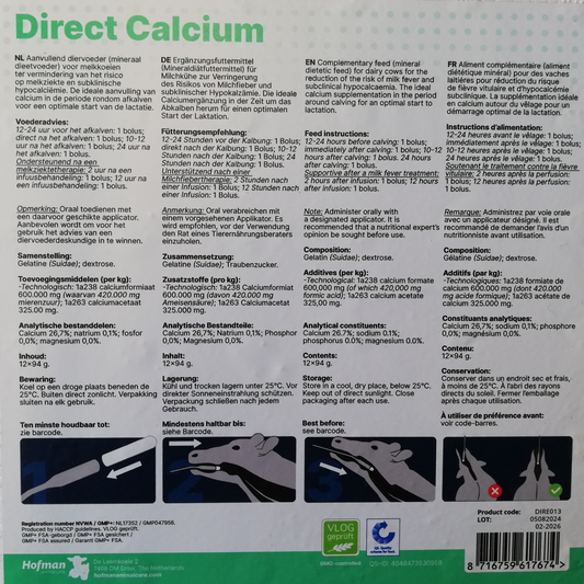 Direct Calcium Bolus – Effektive Calciumergänzung zur Vorbeugung von Milchfieber bei Milchkühen(12 Stück)