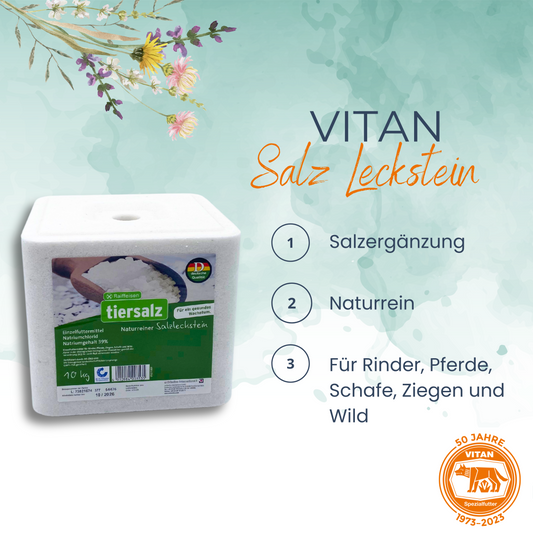 Salzleckstein für Tiere – Natürliche Salzquelle für Rinder, Pferde, Schafe und Wild (bio tauglich), 10 kg (1 Stück)